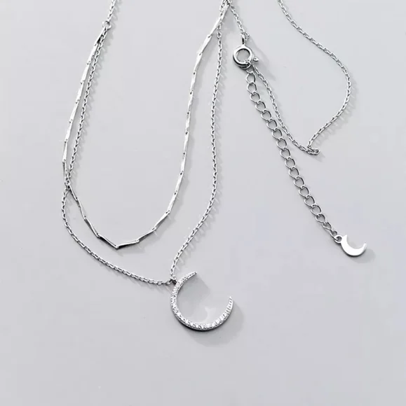 NEW | Crescent Moon Multi Layer Pave Diamond Necklace - Picture 11 of 15